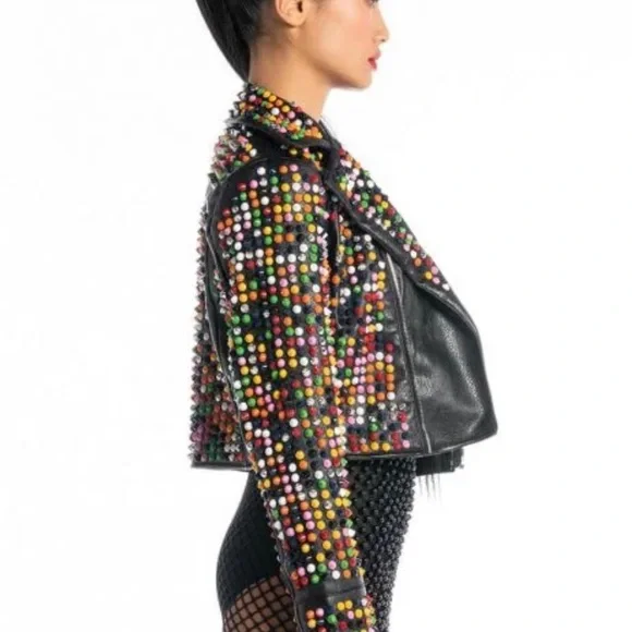 Rainbow Studded Moto Jacket